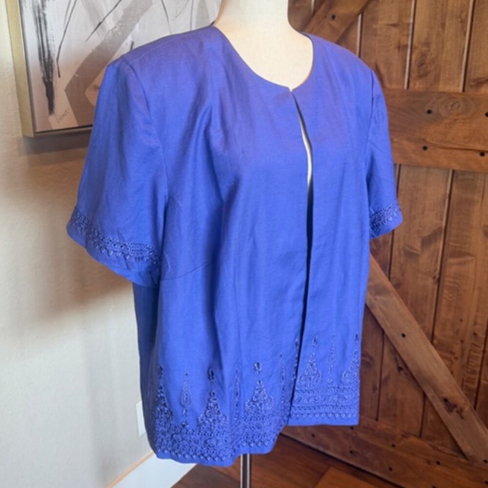Coldwater Creek Purple Linen Blend Open Front Jacket Blazer Size 24W NWT